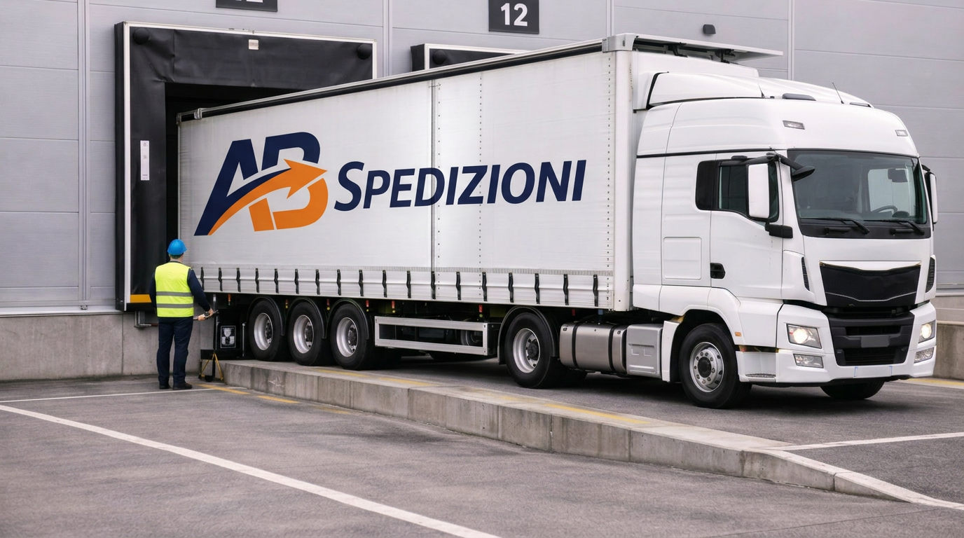 Camion AB Spedizioni in autostrada al tramonto